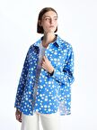 Çiçekli Uzun Kollu Oversize Poplin Kadın Gömlek