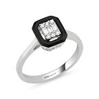 0.11 Karat Siyah Mineli Pırlanta Baget Yüzük