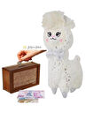 Sevimli Beyaz Lama 28 Cm Peluş Oyuncak Ve Ahşap 10.000 Hedefli Kumbara Para Biriktirme Kutusu