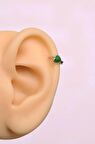 Yeşil Kalpli Halka Tragus Piercing Helix Kıkırdak Küpesi Gümüş Renkli