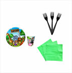 Safari 8 adet Tabak, 8 adet Bardak, 10 adet Peçete, 10 adet Çatal