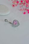 Kalp Model Pembe Taşlı Çelik Göbek Piercing
