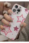 Samsung Galaxy M52 Uyumlu Pembe Yıldızlar Tasarımlı Şeffaf Telefon Kılıfı Kapak Case