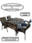 Sandalye Minderi ( 4 Adet )  Masa Örtüsü (120x180) 4 CM SÜNGER Fermuarlı Lastikli Yıkanabilir