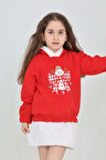 SaraKids 4-10 Yaş Unisex Çocuk Yılbaşı Temalı Kırmızı Pamuklu Kapüşonlu Sweatshirt