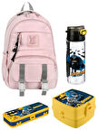 PEMBE renk Tokalı OKUL ÇANTASI ve BATMAN SULUK 4'lü KIRTASİYE SETİ, SU GEÇİRMEZ ÇANTA