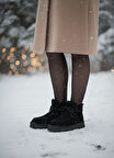 Kadın Siyah  Süet Yumuşak Deri  Kürklü Kışlık Bağcıklı Bot