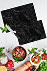 2'li Takım Siyah Mermer Desen Görünümlü Takım Cam Kesme Tahtası - Cam Kesim Tablası 20x30 & 30x40