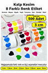 Kalp Kesim Karışık Renk Renk Etiket - 3cm 500 Adet