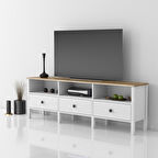 Venezia 3 Çekmece 3 Bölmeli Ahşap Ayaklı Tv 150 Cm Tv Ünitesi - Minifiksli - Wood Beyaz