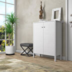 Venezia 2 Kapaklı, Ahşap Ayaklı, Premium Ayakkabılık, Çok Amaçlı Dolap - Minifiks - Wood Beyaz