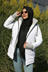 Kışlık Kapüşonlu Uzun Kadın Şişme Tesettür Mont