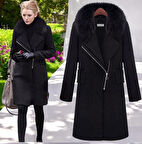 Kışlık Çıkarılabilir Kürk Yaka Kaşmir Kaşe Kadın Kaban