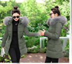 Kışlık Orta Boy Kapüşonlu Kürklü Şişme Mont