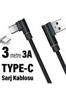 3 Metre Oyuncu Şarj Kablosu Type-C 3A 3m USB - TYPE C