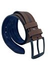 Kahverengi Suni Deri Ortası Sarı Dikişli Model 4.5 cm.lik Unisex Spor Kemer - 4509-10