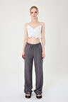 Kadın Gri Keten Karışımlı Bol Kesim Pantolon