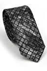 Gri Siyah Küp Desenli Dokuma Kumaş Mendilli Slim Fit Kravat // SDK230910
