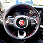 DİKİŞLİ DİREKSİYON KILIFI SİYAH DERİ KIRMIZI DİKİŞLİ FIAT EGEA VE CROSS