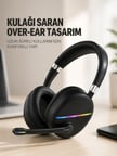 RGB Işıklı Bluetooth Mikrofonlu Kulaklık Uzun Süreli Kullanım Type-C Şarjlı