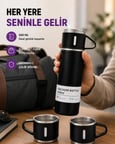 Çelik Termos Bardak Seti | 500 ml Kapasite, Kaymaz Taban, Hediye Kutulu