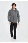 Unisex Tam Fermuarlı Kapşonlu SweatShirt - Füme