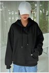 Erkek Uzun Kol Kapşonlu Basic Sweatshirt Hoodie - Siyah