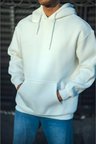 Erkek Üç İplik Penye Kapşonlu Basic SweatShirt - Beyaz