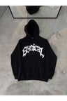 Erkek Kışlık Kapşonlu Baskılı Oversize SweatShirt- Siyah