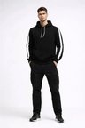Erkek Şeritli Kapüşonlu Sweatshirt Oversize 3 Iplik Pamuklu - Siyah