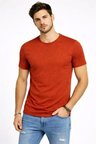Erkek Flam Kumaş Melanj Dokulu Regular Fit Tişört Bisiklet Yaka Yazlık T-Shirt - Kiremit