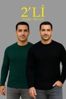 Erkek Fitilli Triko Kazak 2’li Set Siyah Haki Kalın Dokuma Pamuklu Regular Fit Bisiklet