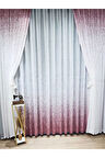 Yeni Tasarım Üst Renkli Pembe-Pudra Serpinti Tül Ve Sağ/Sol Takım Tül Fon Perde