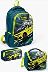 Coral High Kids Nefti Fosforlu Sarı Araba Desenli 3’lü Okul Çanta Seti