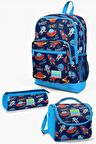 Coral High Kids Lacivert Mavi Uzay Desenli 3’lü Okul Çanta Seti - Erkek Çocuk