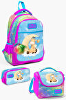 Coral High Kids Mavi Pembe Zürafa Desenli 3’lü Okul Çanta Seti SET0123479