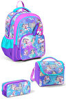 Coral High Kids Mor Pembe Unicorn Deniz Kızı Desenli 3'lü Okul Çanta Seti SET0123657