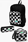 Coral High Kids Siyah Dama Desenli 3’lü Okul Çanta Seti - Kız ve Erkek Çocuk