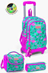 Coral High Kids Su Yeşili Pembe Flamingo Desenli Çekçekli 3’lü Okul Çanta Seti SET0123912