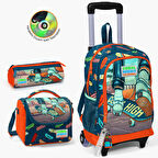 Coral High Kids Civit Neon Turuncu Kaykay Desenli Çekçekli 3'lü Çanta Seti SET0123923