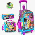 Coral High Kids Gri Mavi Pembe Anime Desenli Çekçekli 3’lü Okul Çanta Seti SET0123937