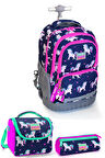 Coral High Kids Lacivert Pembe Unicorn Desenli Çekçekli 3'lü Çanta Seti SET0124023