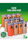 12 Adet 24 Parça 1,7 Litre Jumbo Boy Kare Erzak Saklama Kabı Seti Baharatlık 20 Etiket Hediyeli
