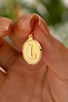 14 Ayar Altın L Harfi Nostalji Oval Kolye Ucu