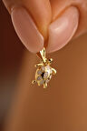 14 Ayar Altın Beyaz Mineli Kaplumbağa Kolye Ucu