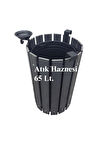 Safirkom Kompozit (Ahşap+Plastik) Yuvarlak Çöp Kovası SÇ12 G Antrasit (65 Lt.)