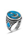 Sancak ve Tuğra İşlemeli Firuze Taşlı Erkek Gümüş Yüzük -