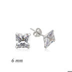 Gümüş Kare Tek Taş Zirkon Küpe - 6 mm.