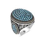 Gümüş Turkuaz Zirkon Taşlı Oval Erkek Yüzük