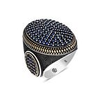 Gümüş Lacivert Zirkon Taşlı Oval Erkek Yüzük